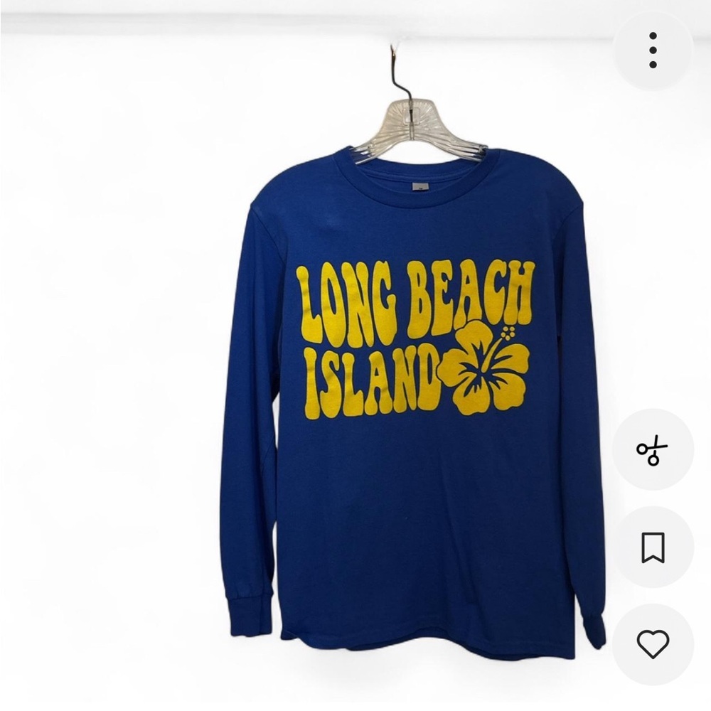 Blue Long Sleeve Shirt with Yellow Print